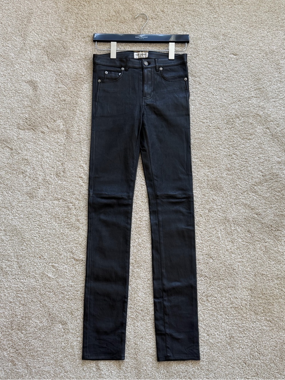 Saint Laurent Black Leather Skinny Trousers pants Size US 2/XS / FR 34